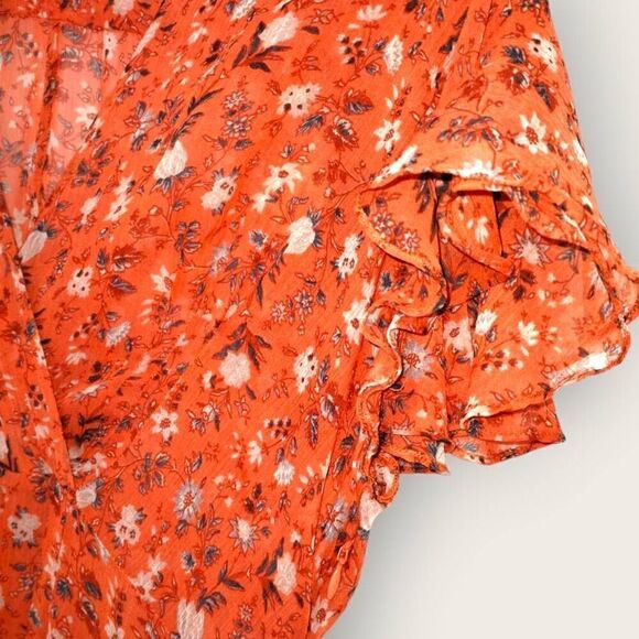 French Connection Midi‎ Sz 12 Sheer Chiffon Tea Flutter Sleeve Dress Pumpkin - Picture 8 of 12